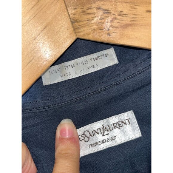 Yves Saint Laurent Navy Button-Up Dress Shirt Size 15.5. (32-33) Mens - Picture 5 of 6